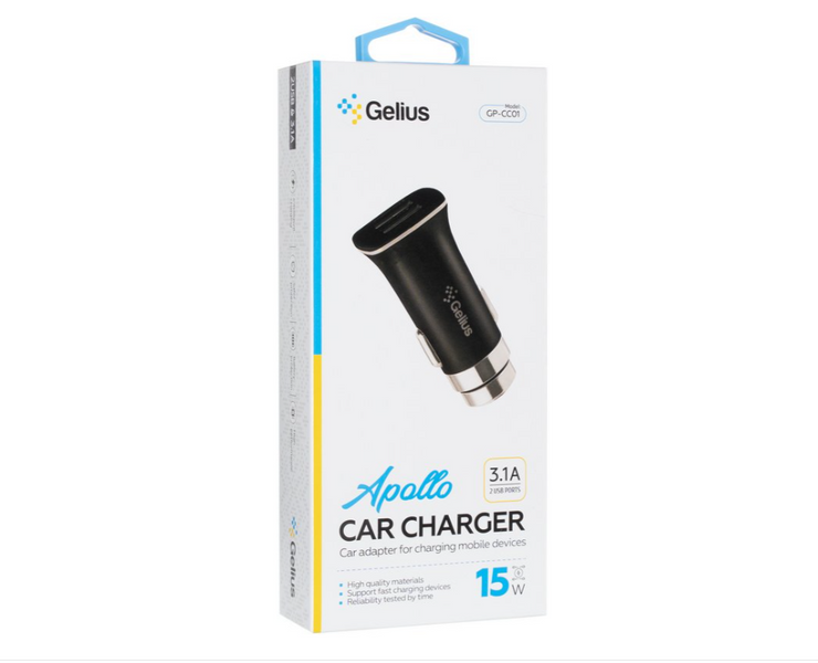 Автомобільний зарядний пристрій Gelius Apollo GP-CC01 2USB 3.1A 15W Black 6690 фото